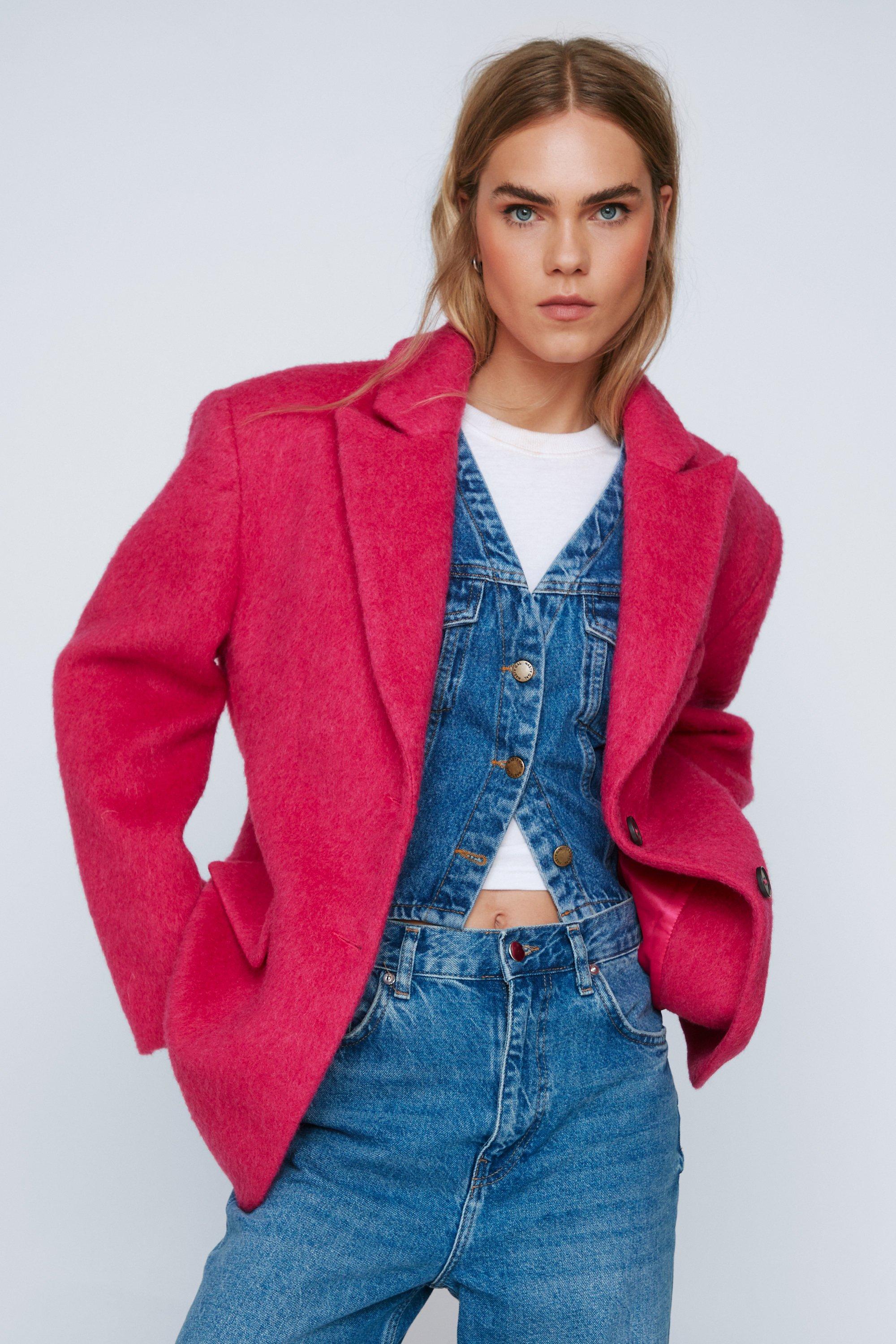 Пальто-пиджак оверсайз из матовой шерсти премиум-класса Nasty Gal, розовый цена и фото