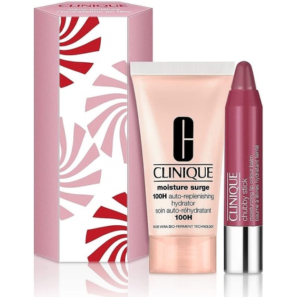 

Clinique Merry Moisture Surge 100H и Chubby Stick Увлажняющий бальзам для губ цвета супер клубника, набор 30 мл и 1,2 г