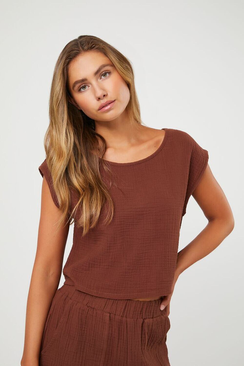 

Марлевая футболка для отдыха Forever 21, коричневый