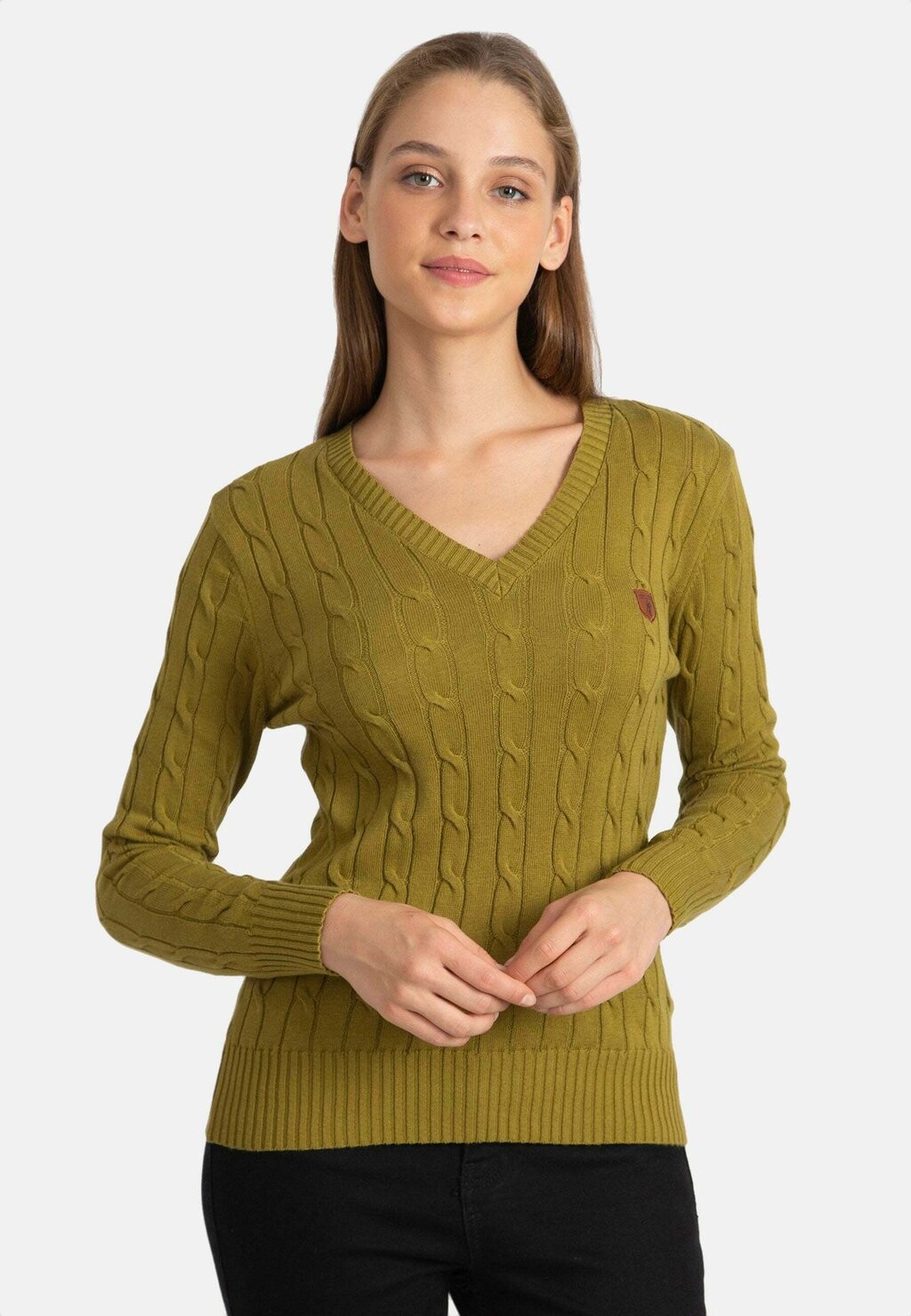 

Вязаный свитер V-NECK MODERN FIT Jacey Quinn, цвет olive green