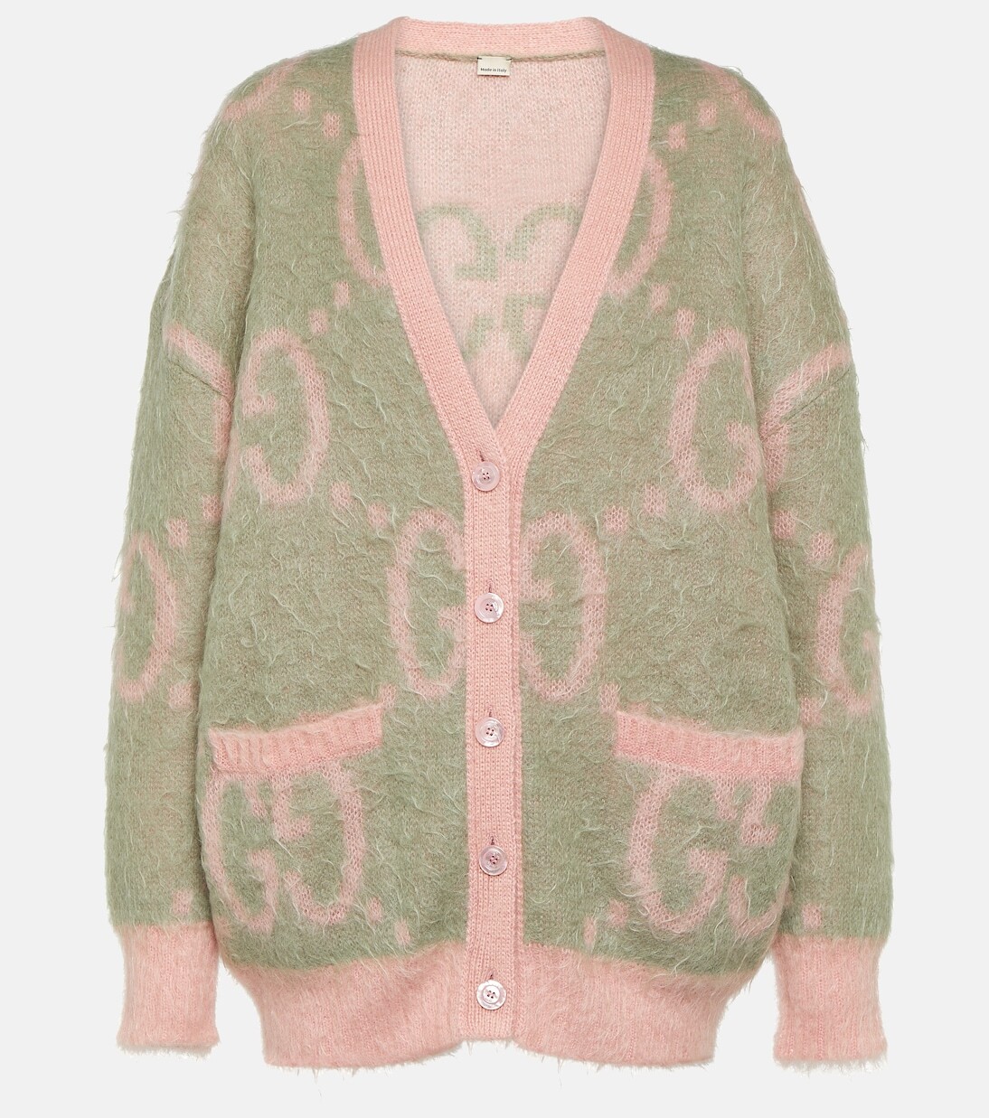

Жаккардовый кардиган с узором gg из мохера Gucci, мультиколор