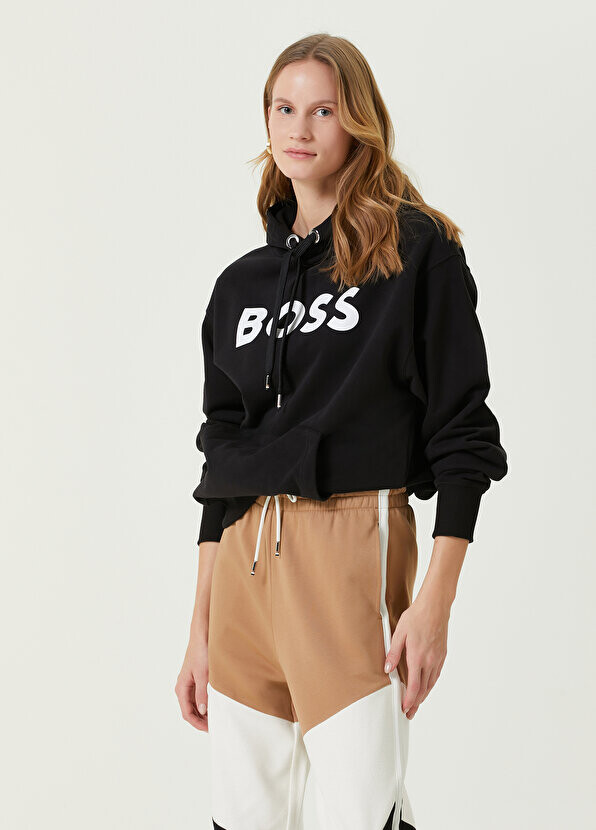 

Черный свитшот с капюшоном и логотипом Boss