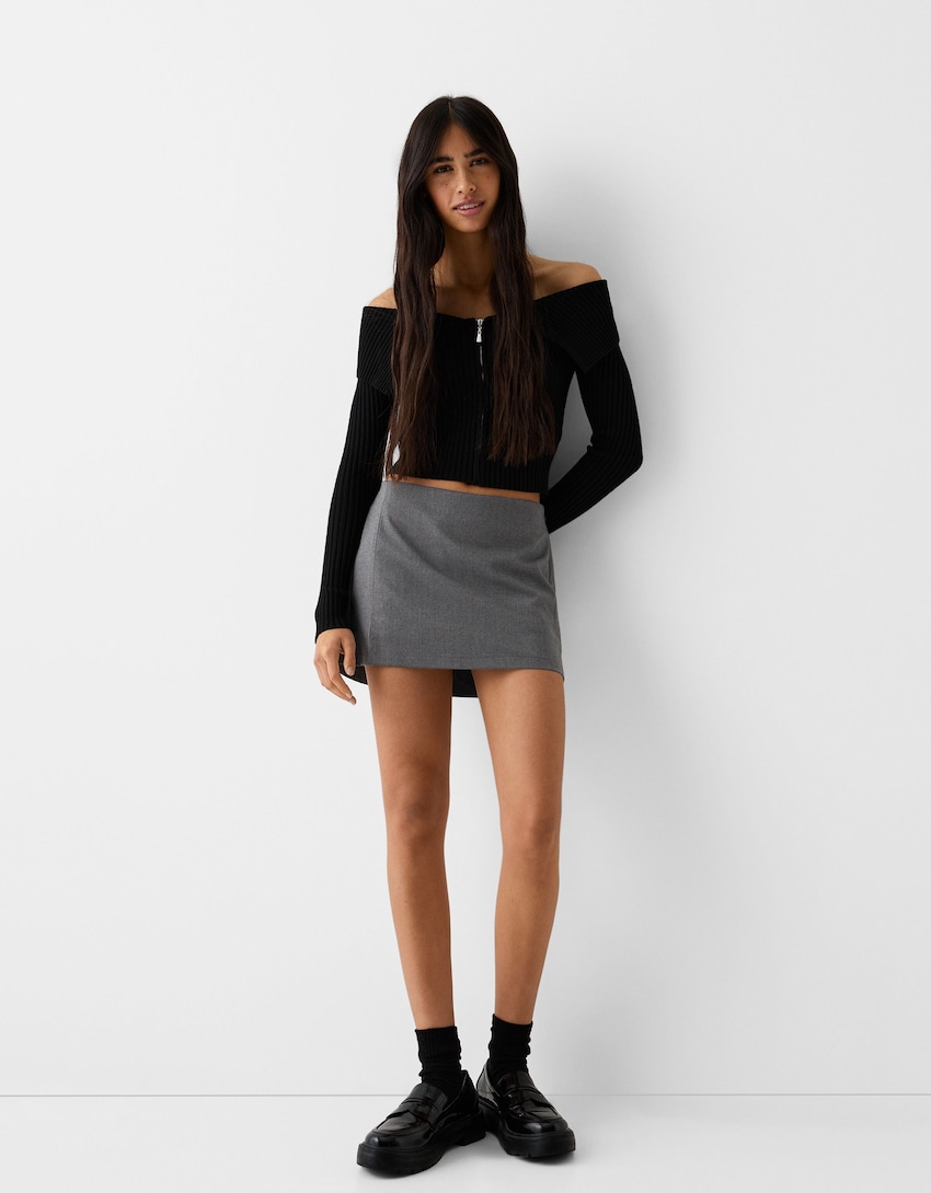 Элегантная короткая юбка-брюки Bershka, серый