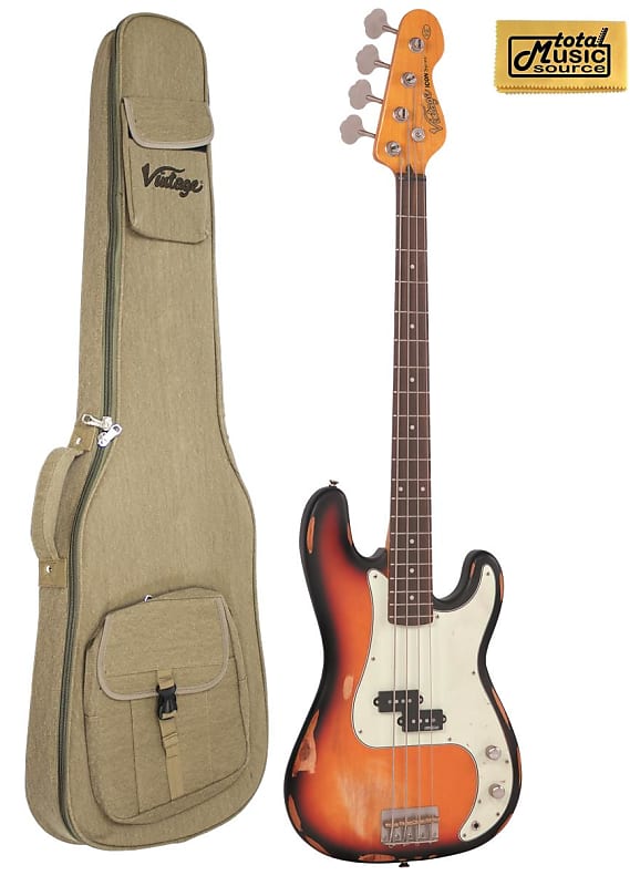 

Басс гитара Vintage Bass V4MRSSB Distressed finish, Sunset Sunburst Finish W/ GIg Bag