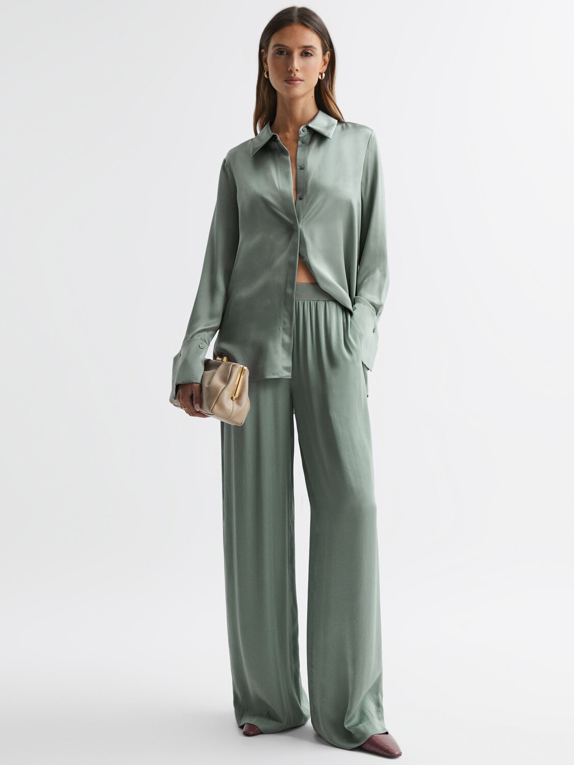 

Широкие брюки Petite Imogen без застежки Reiss, мудрец