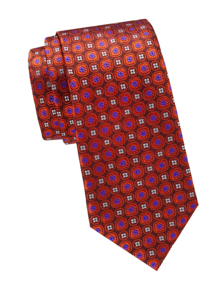 Шелковый жаккардовый галстук с цветочным принтом Canali, красный