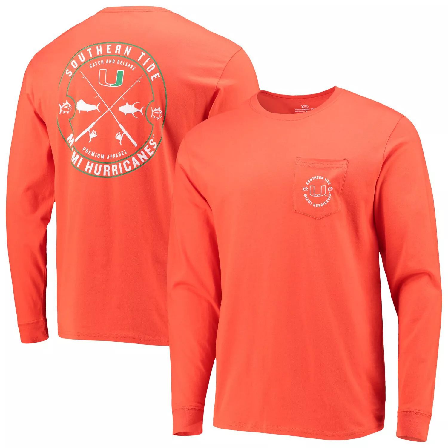 

Мужская футболка с длинным рукавом Southern Tide Orange Miami Hurricanes Catch and Release