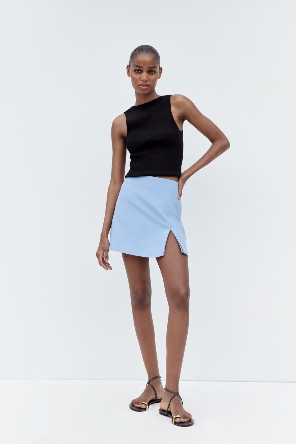 

Юбка с прорезом ZARA, синий