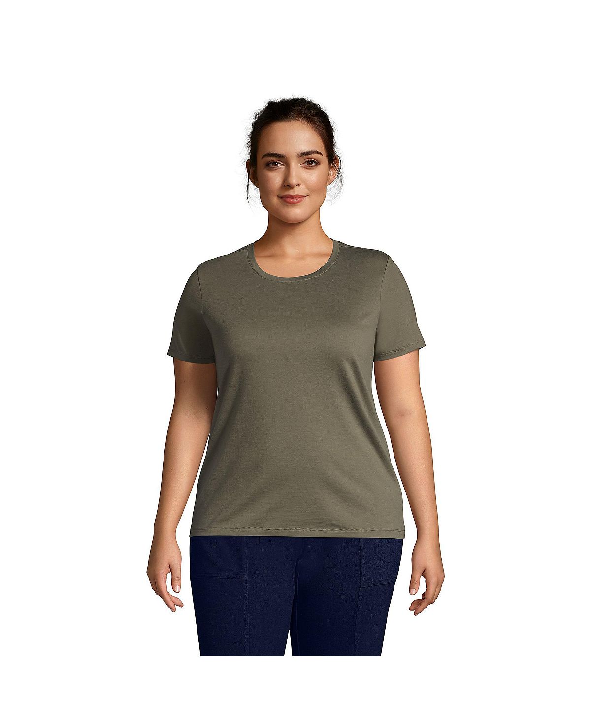 

Женская свободная хлопковая футболка больших размеров с круглым вырезом Supima с короткими рукавами Lands' End