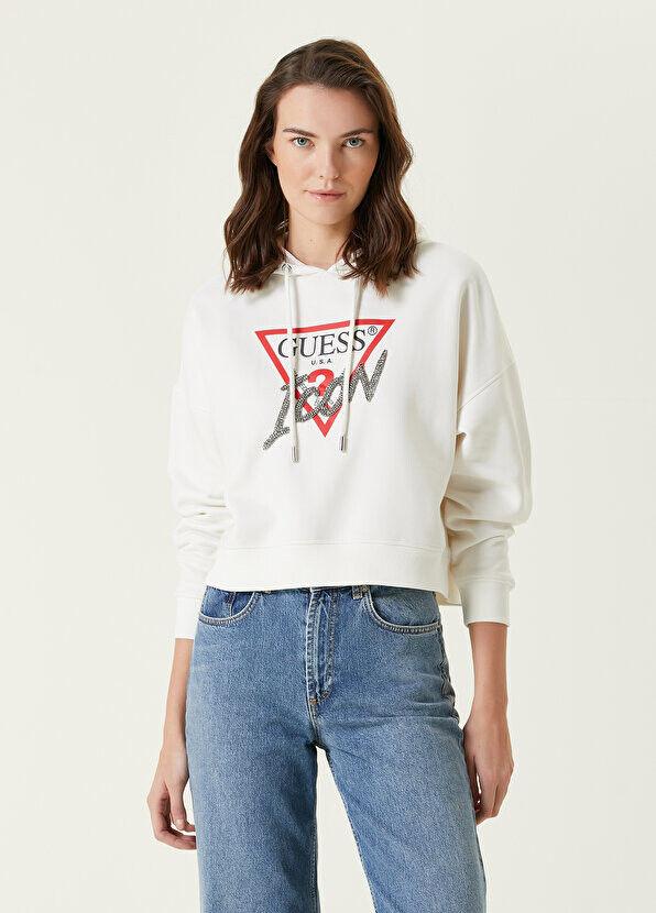 

Белый свитшот с капюшоном и логотипом Guess