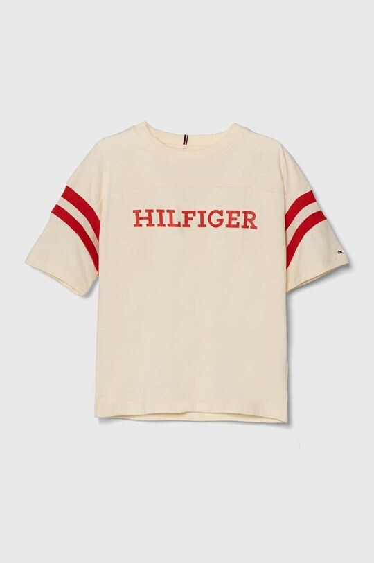 

Детская хлопковая футболка Tommy Hilfiger, бежевый