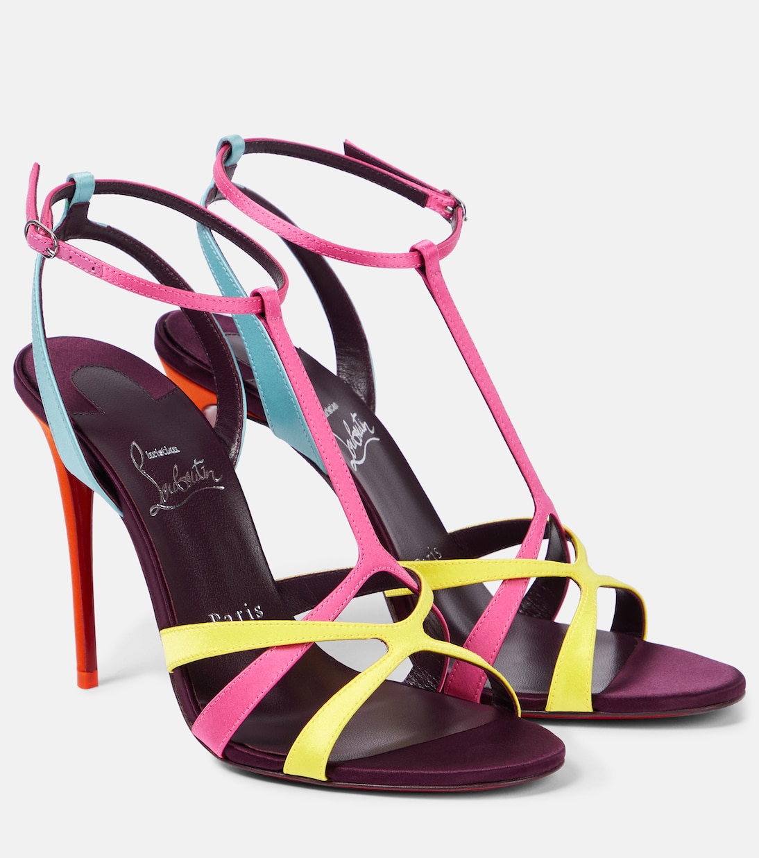 

Атласные босоножки tangueva 100 Christian Louboutin, мультиколор