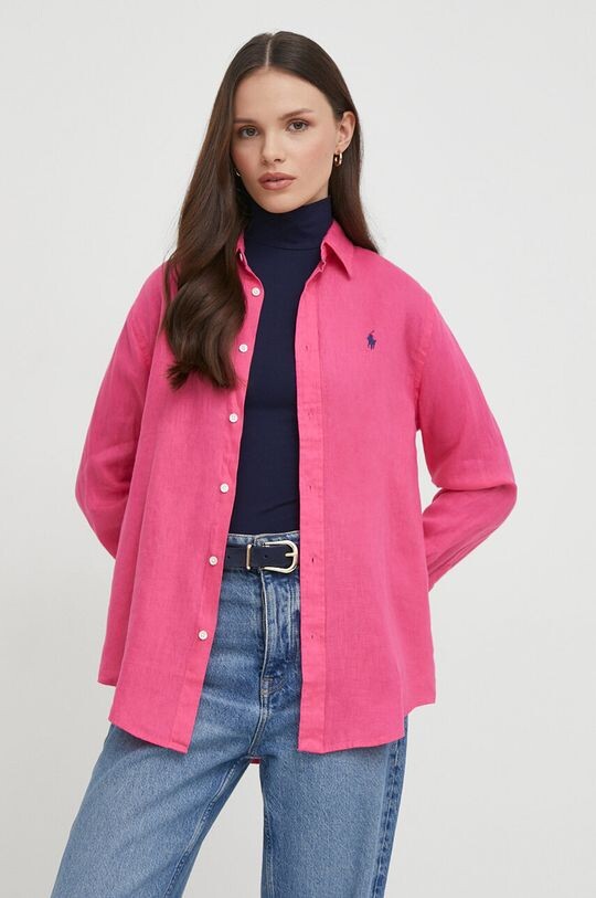

Льняная рубашка Polo Ralph Lauren, розовый