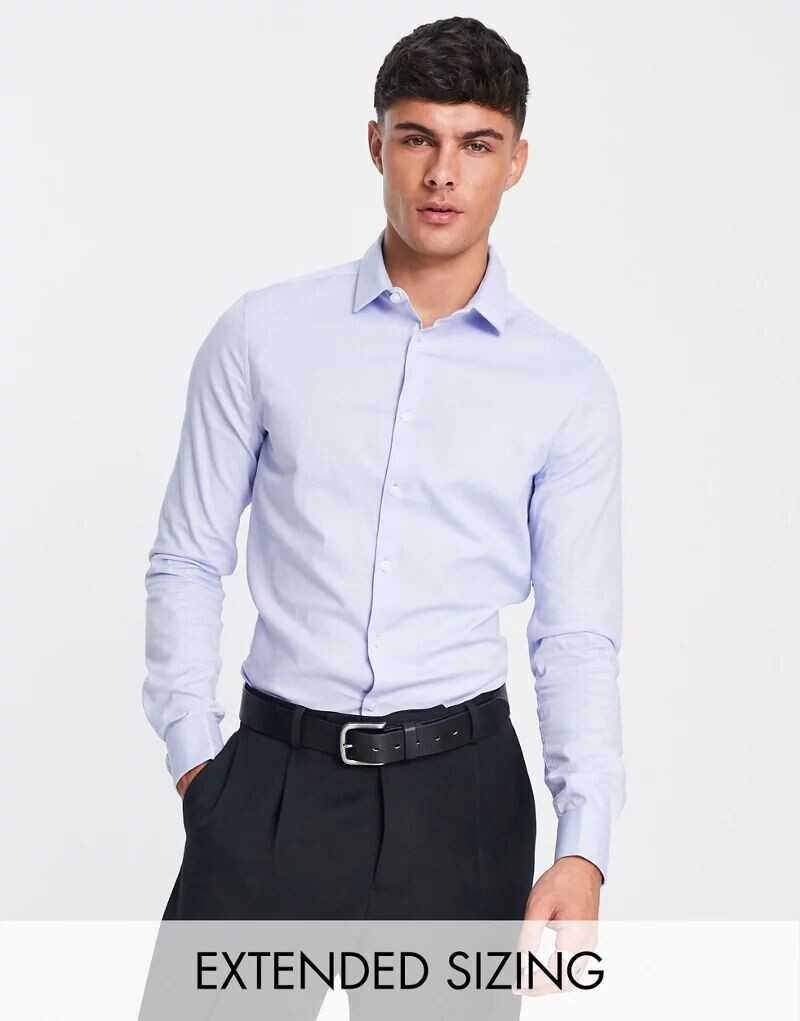 

Синяя оксфордская рубашка скинни с двойными манжетами ASOS