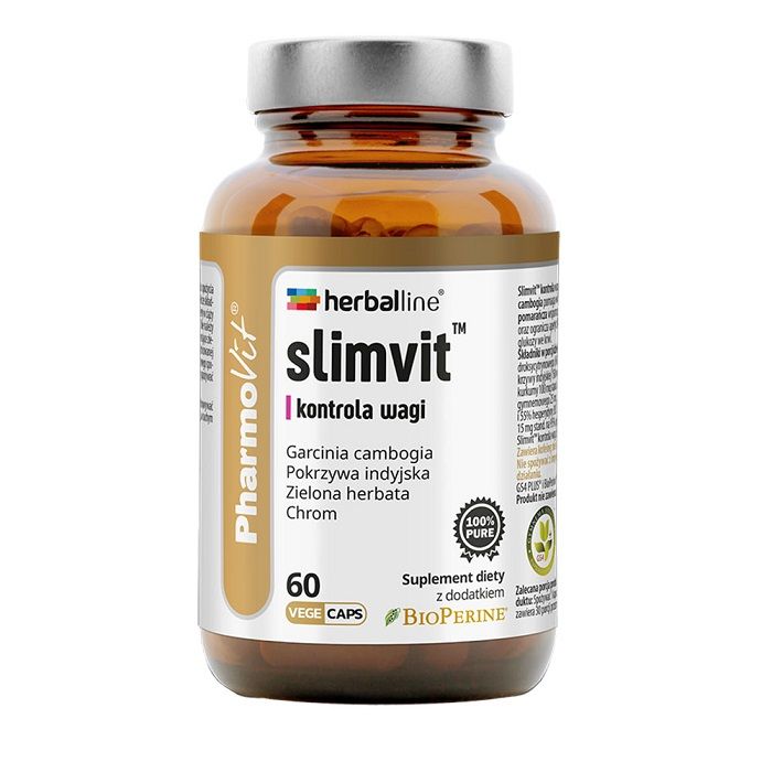 Препарат, способствующий снижению веса Pharmovit Slimvit Kontrola Wagi, 60 шт таурин elivica 1200 мг в капсулах 150 шт