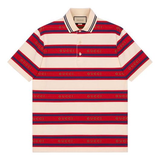 

Футболка GUCCI SS21 Gucci Stripe Logo Polo 'Ivory Red', белый