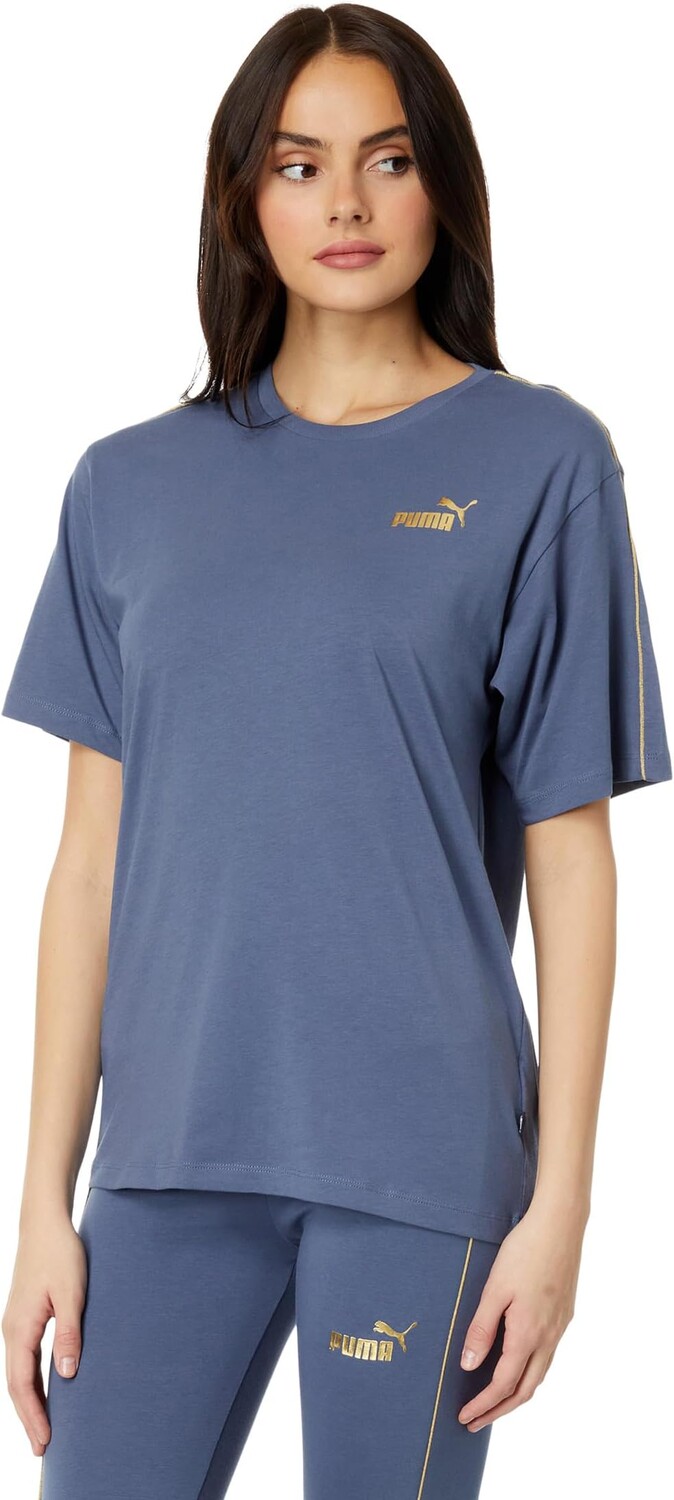 

Минимальная золотая футболка Essentials+ с короткими рукавами PUMA, цвет Inky Blue, Желтый
