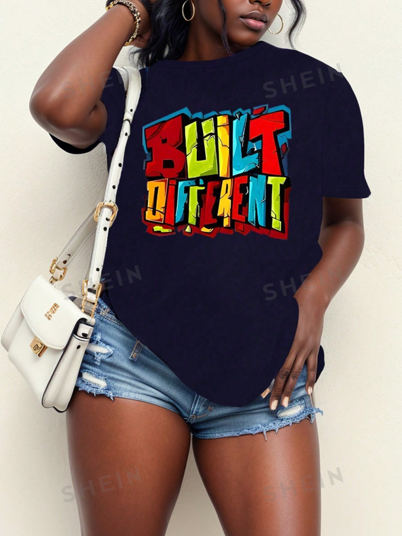 женская футболка с коротким рукавом с графическим принтом SHEIN LUNE Повседневная футболка с короткими рукавами и художественным граффити с графическим принтом, черный