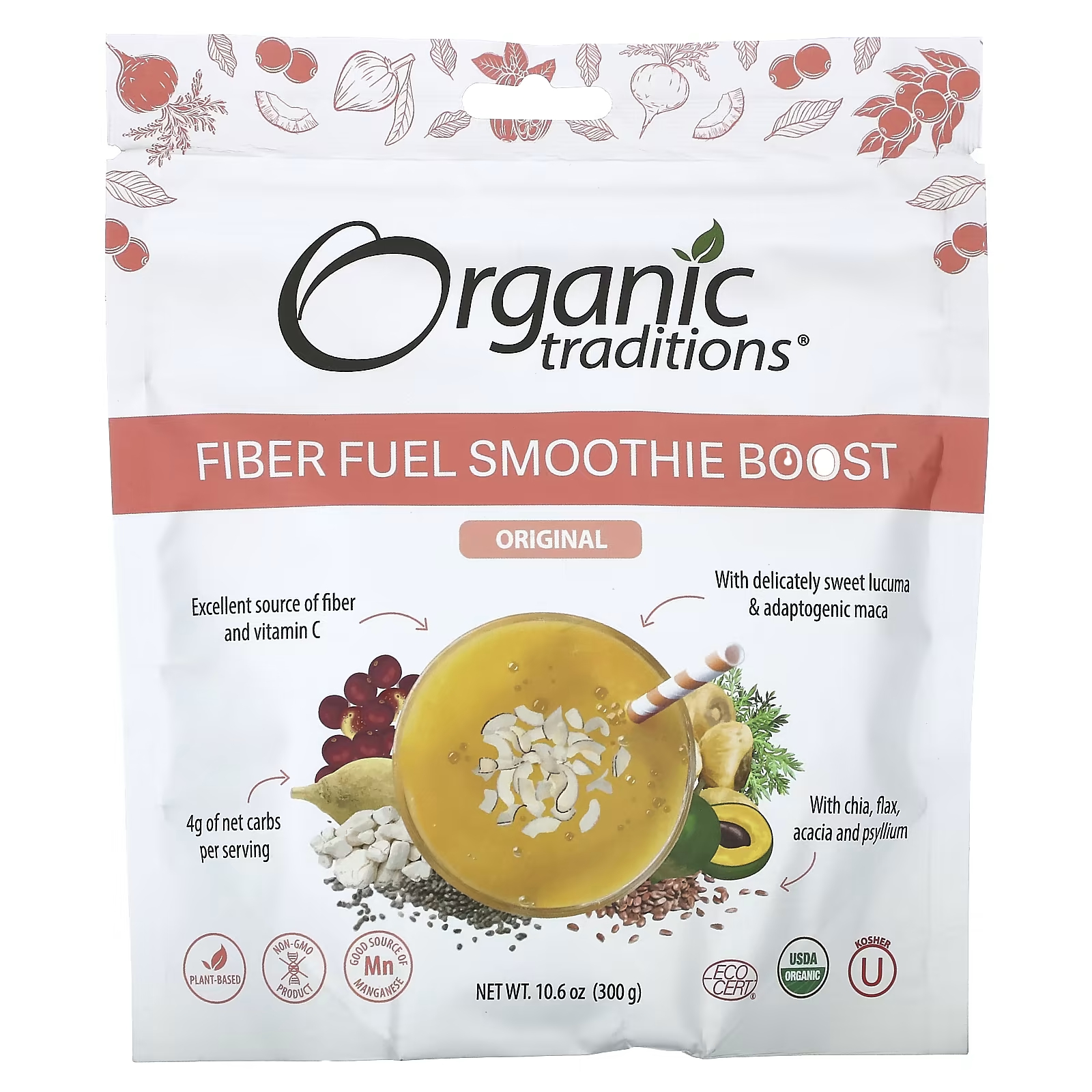 цена Пищевая добавка Organic Traditions Fiber Fuel Smoothie Boost Original, 300 г