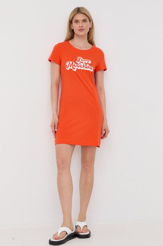 Хлопковое платье Love Moschino, оранжевый цена и фото
