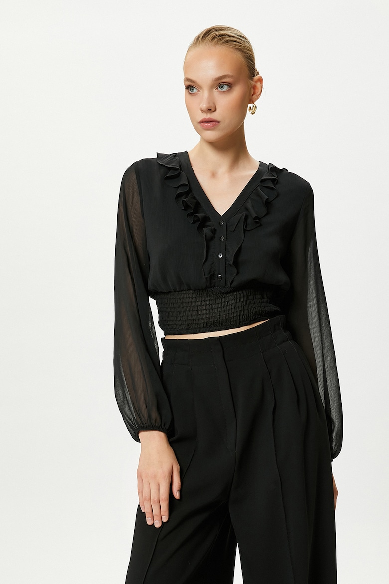 Короткая блузка со складками Koton, черный короткая блузка в сетку koton черный