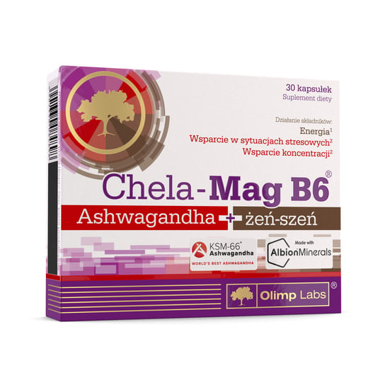 Olimp Chela-Mag B6 Ашваганда + женьшень - 30 капсул Olimp Labs olimp labs биологически активная добавка к пище chela mag b6 690 мг 60 olimp labs витамины и минералы