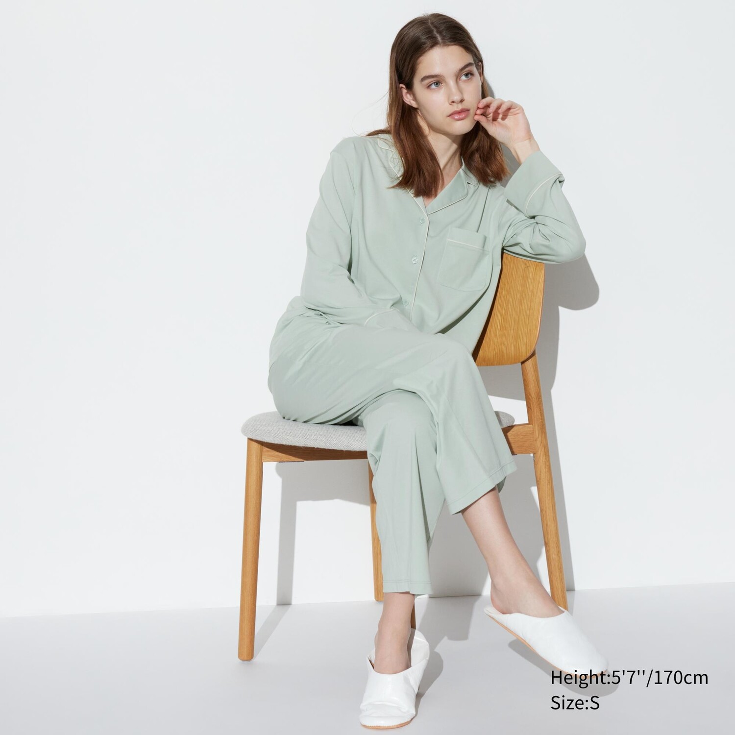 

Хлопковая пижама airism с длинными рукавами UNIQLO, светло-зеленый