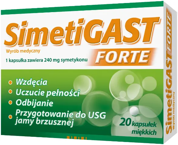

Препарат, уменьшающий метеоризм и поддерживающий пищеварение Simetigast Forte 240 mg Kapsułki , 20 op.