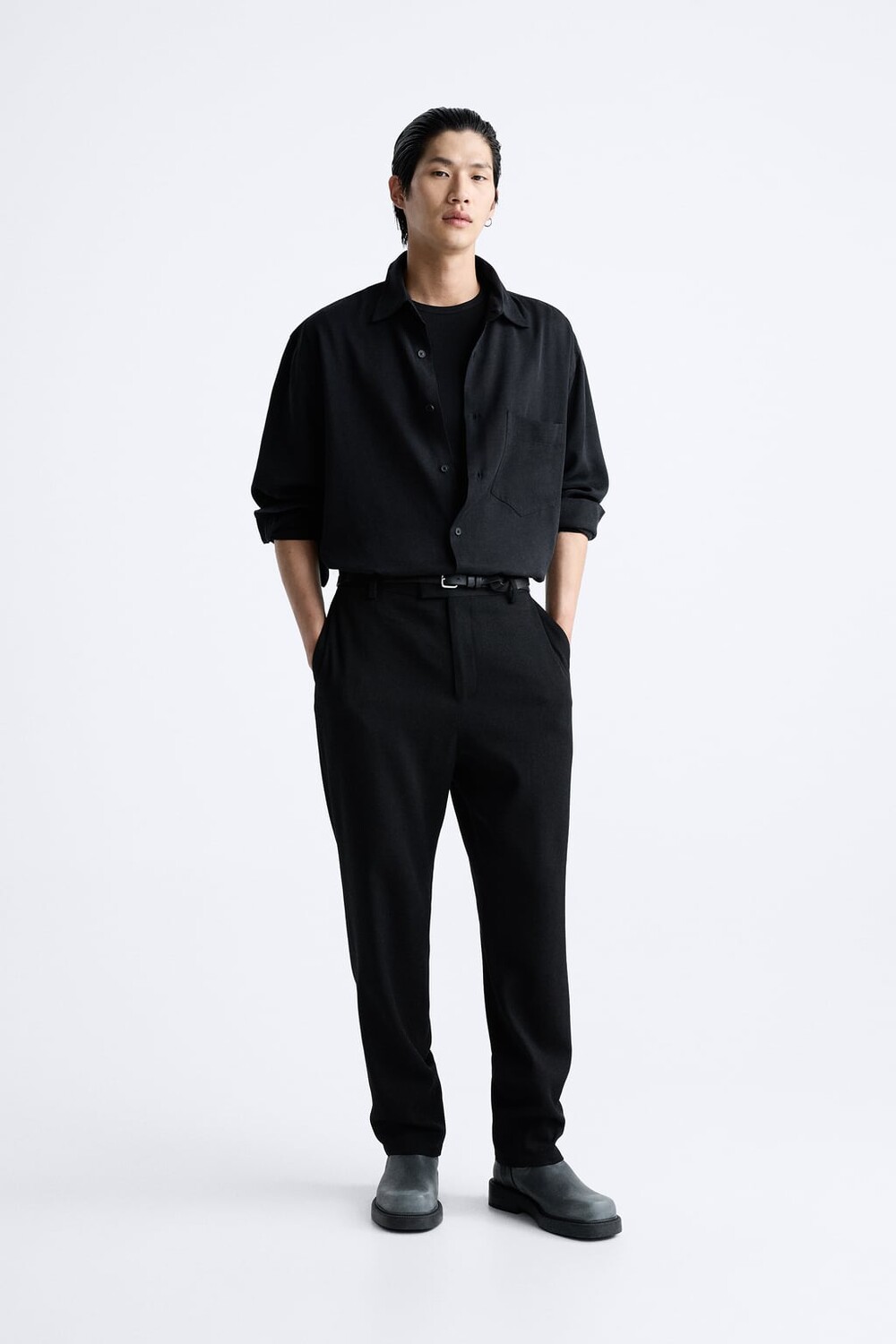 

Лиоцелльная рубашка ZARA, черный