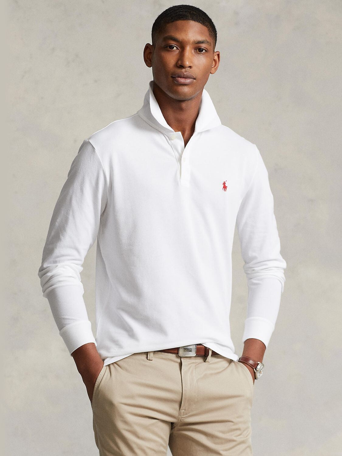 

Рубашка поло узкого кроя с длинными рукавами Polo Ralph Lauren, чисто-белый