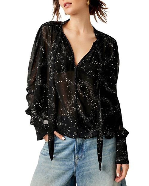 

Топ с принтом и завязками на шее Stars Align Free People, цвет Black