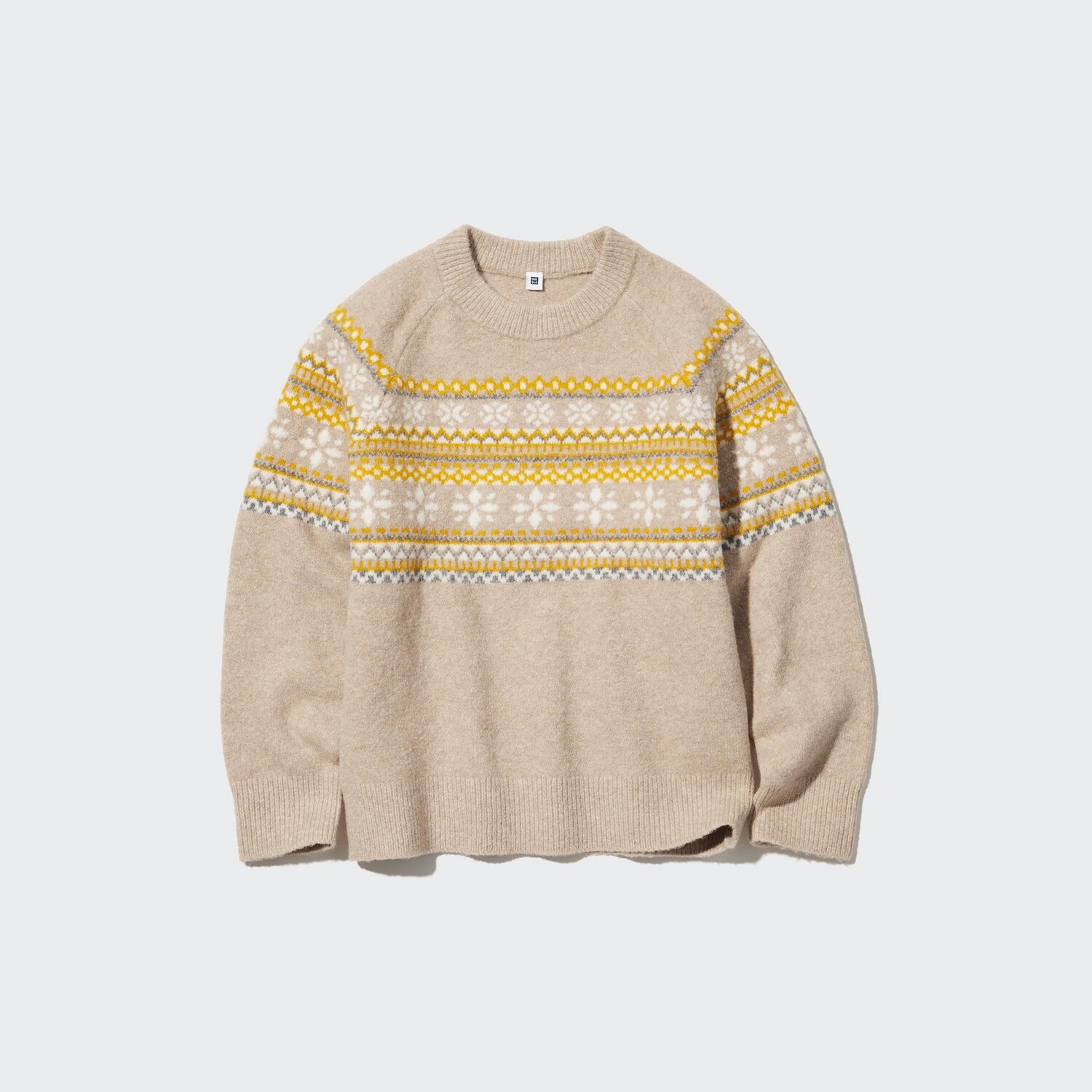 

Свитер Uniqlo детский из мягкой пряжи с принтом, бежевый