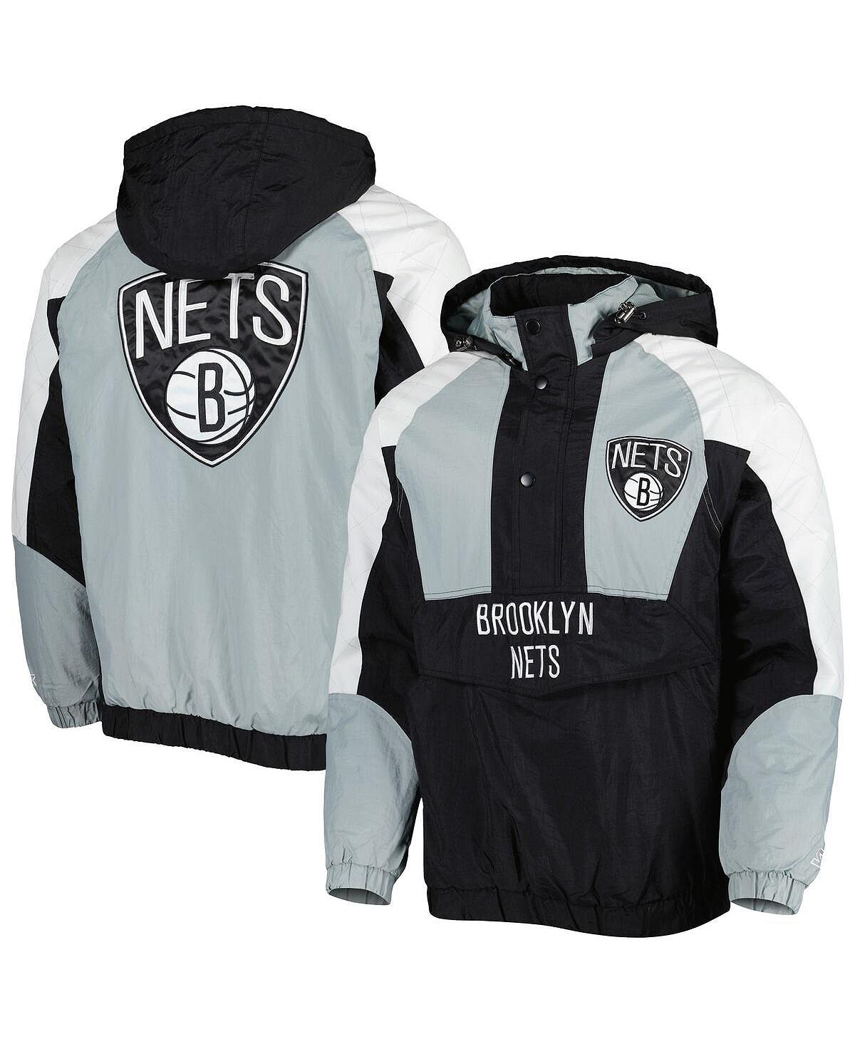 Мужская черная куртка с капюшоном и полумолнией в клетку Brooklyn Nets в клетку реглан Starter