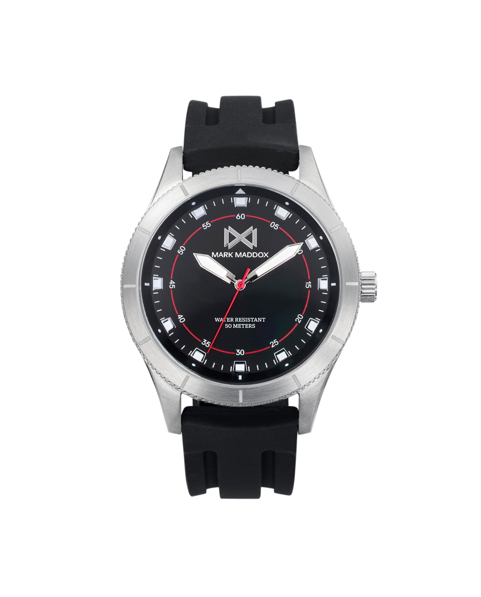 Мужские часы Mission с тремя стальными стрелками и черным силиконовым ремешком Mark Maddox, черный