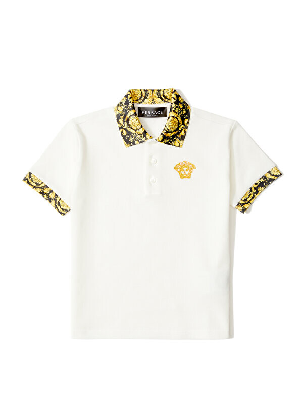 

Белая футболка для мальчиков с воротником-поло и вышитым логотипом Versace
