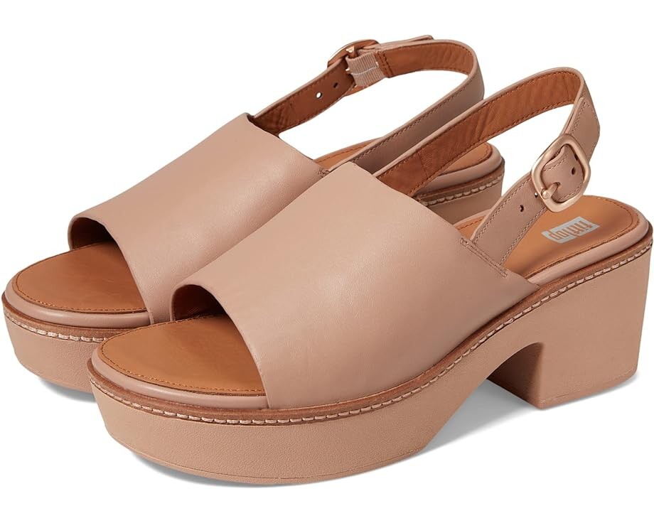 

Туфли FitFlop Pilar Leather Back-Strap Platform Mule Sandals, бежевый