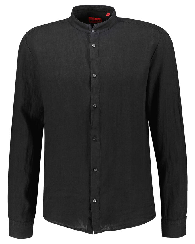 льняная рубашка с рисунком гусиные лапки приталенного кроя Льняная рубашка Элвори приталенного кроя Hugo, черный