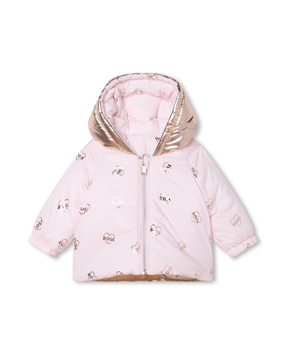 

Пуховик с капюшоном и принтом для девочки BOSS Kidswear, розовый