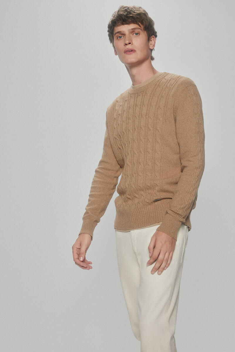

Свитер из шерсти с круглым вырезом Pedro del Hierro, коричневый
