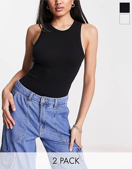 

Белое и черное боди с воротником-борцовкой ASOS DESIGN (2 пары)