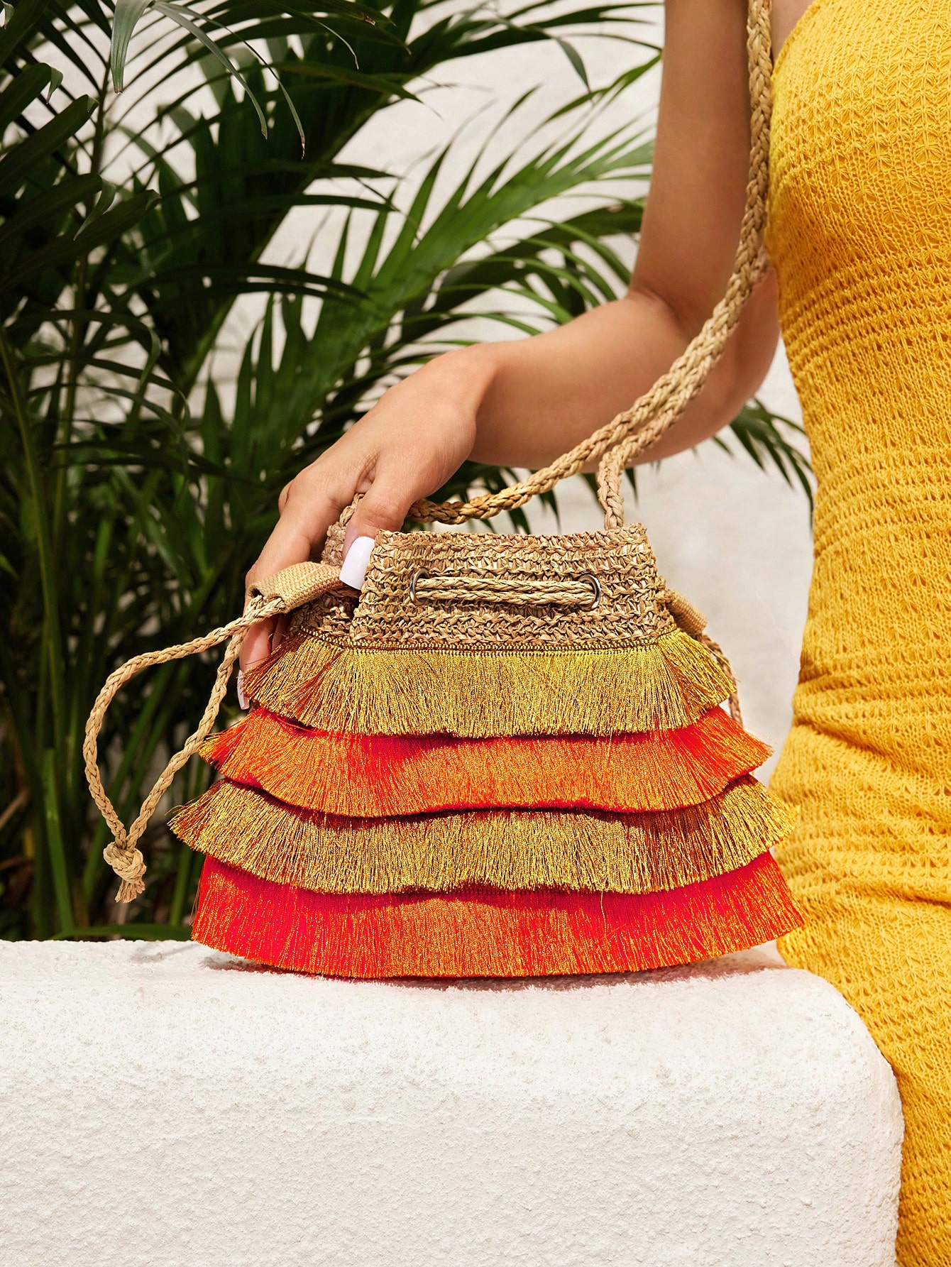 SHEIN VCAY Женская сумка через плечо на шнурке с бахромой, апельсин