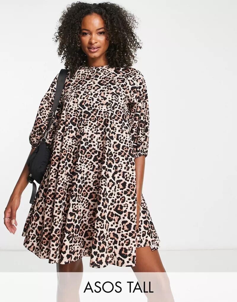 

Хлопковое платье миди с анималистичным принтом ASOS DESIGN Tall