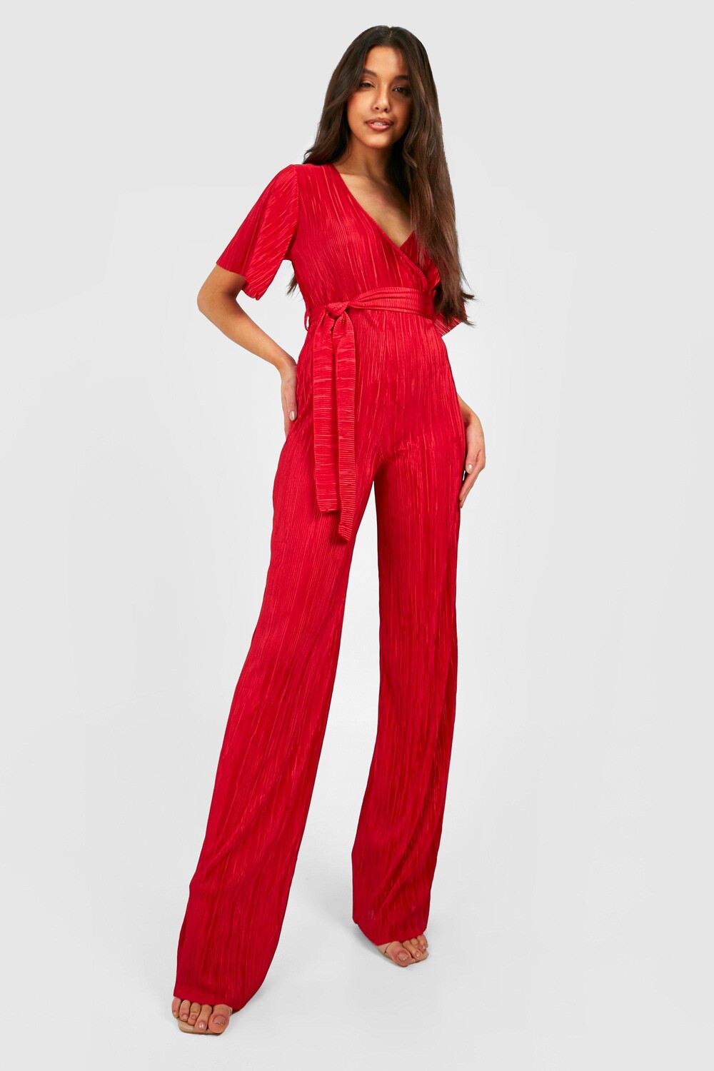 

Комбинезон с широкими ногими и запахом Boohoo, красный