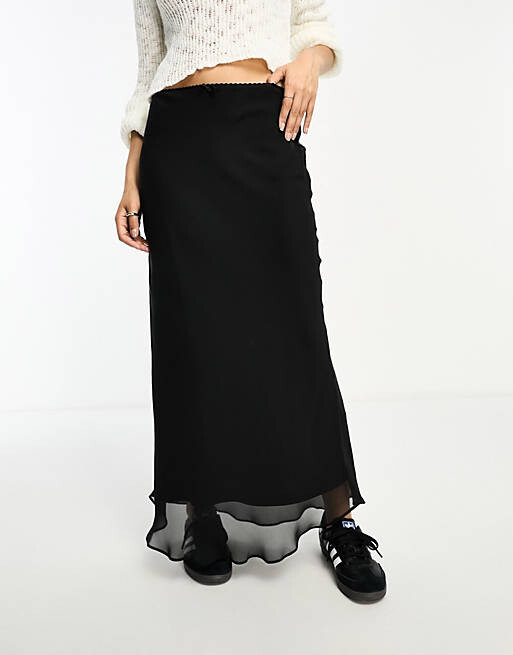 

Черная шифоновая юбка макси с наклоном Miss Selfridge Petite