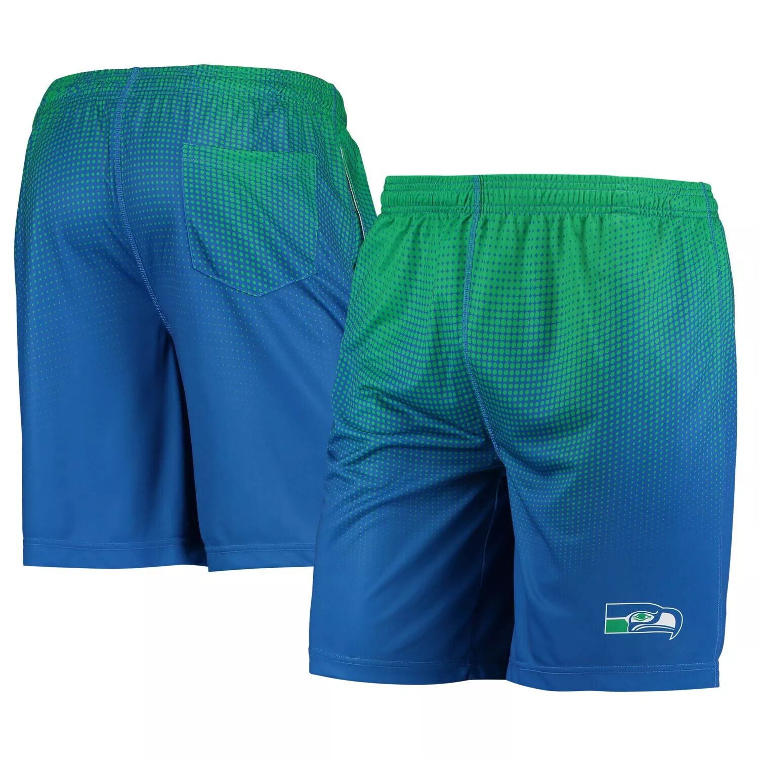 

Мужские тренировочные шорты FOCO Royal/Green Seattle Seahawks с историческим логотипом и пиксельным градиентом