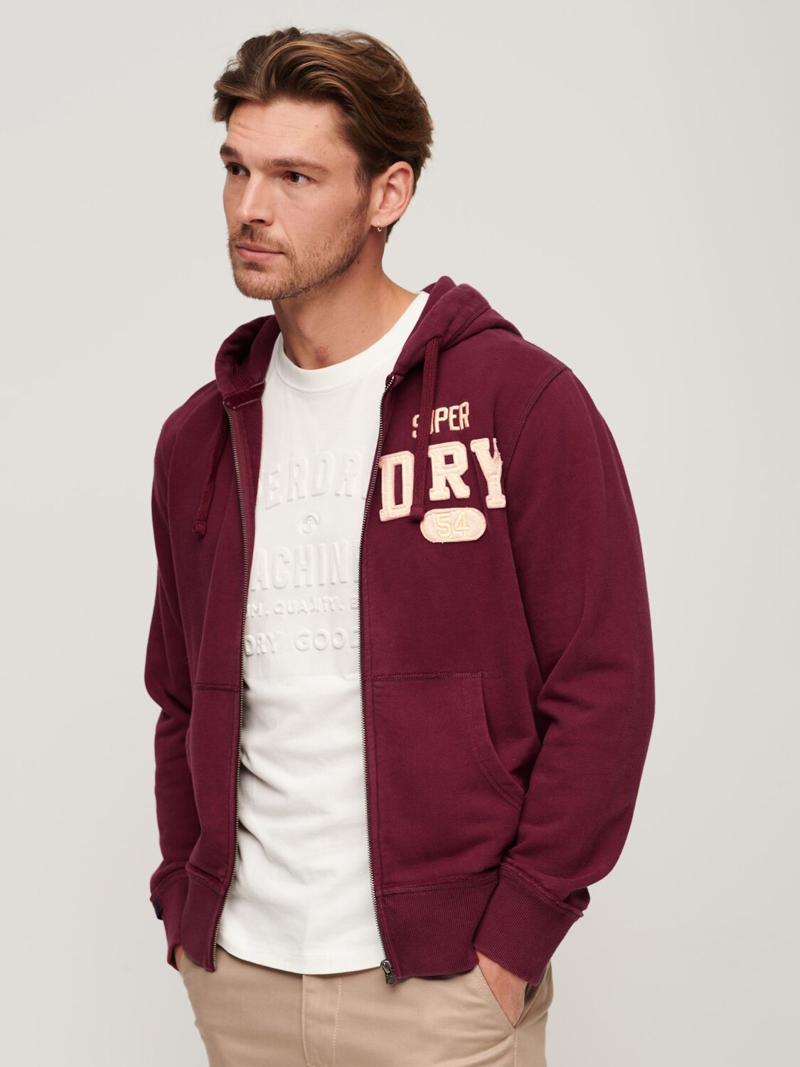 

Винтажная спортивная толстовка на молнии Superdry, насыщенный бургундский