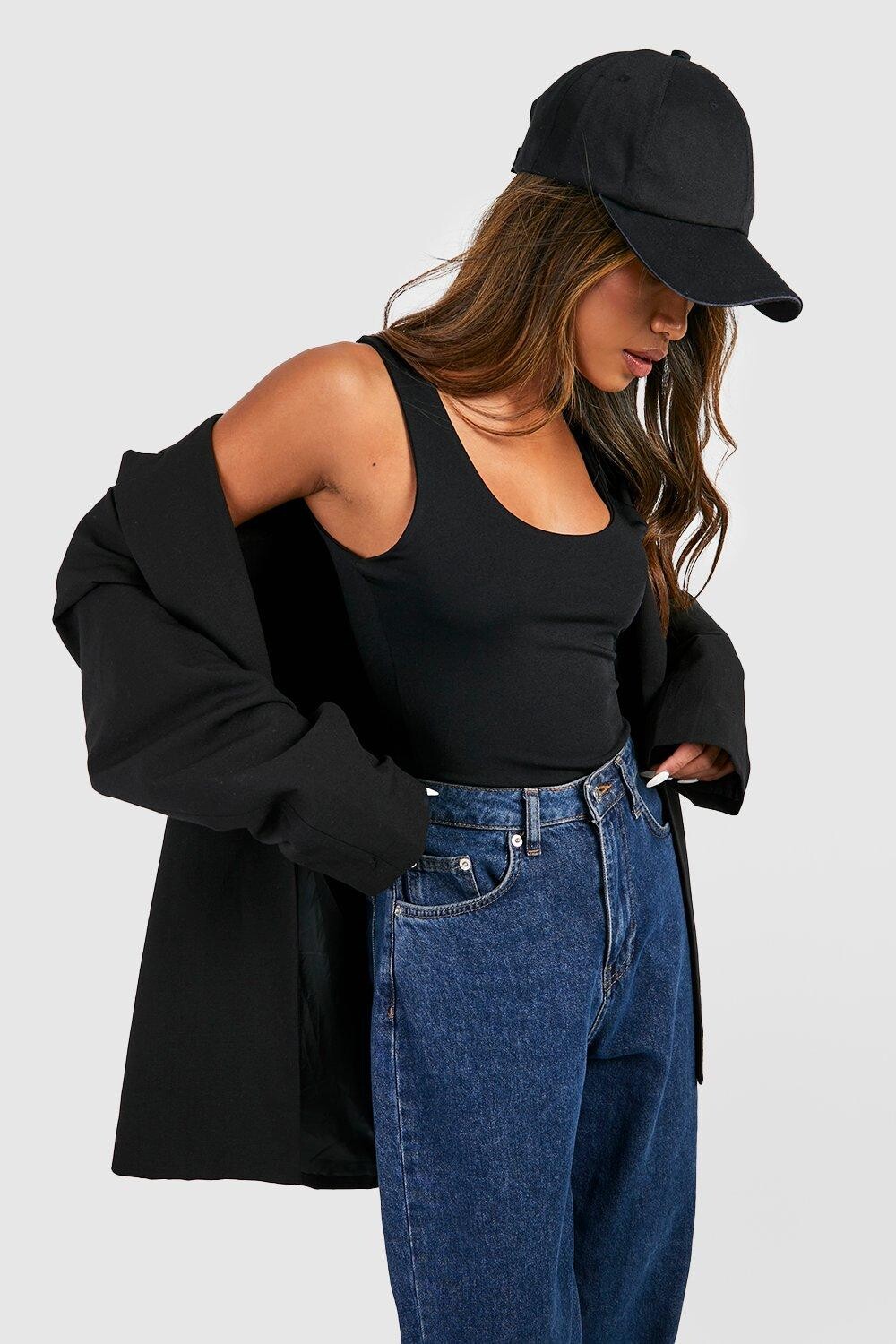 

Двухслойное боди с овчным вырезом Boohoo, черный