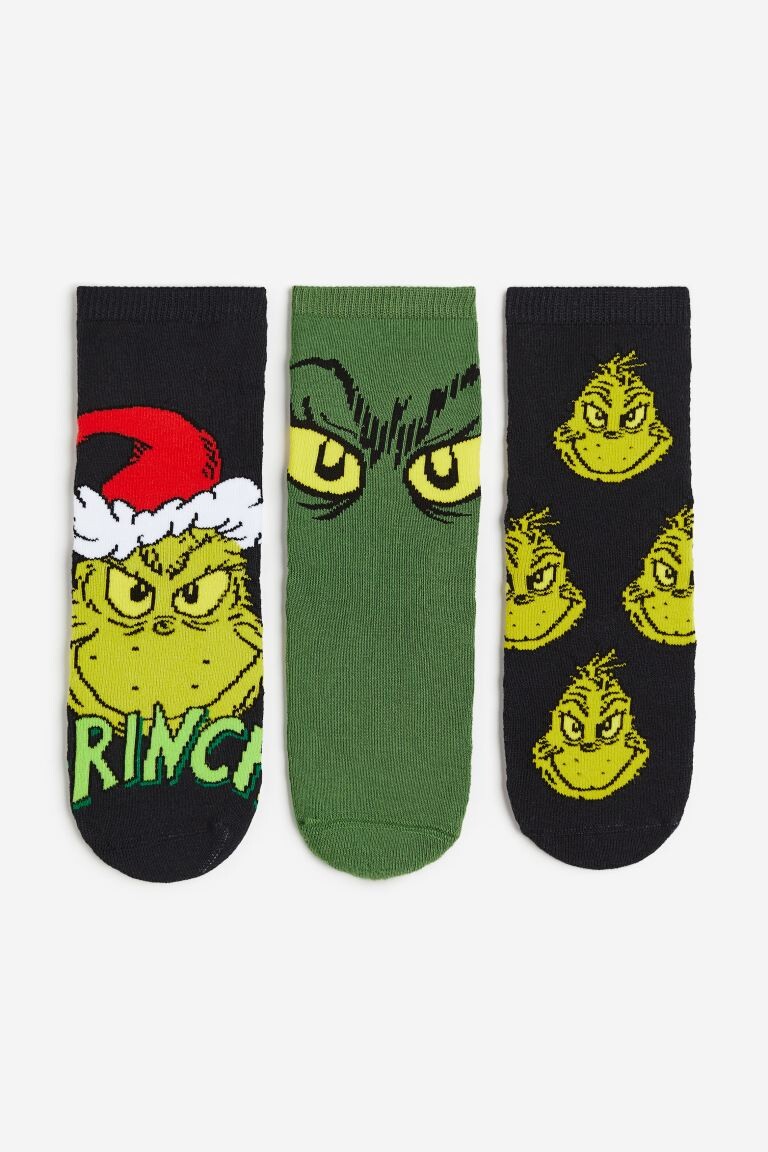 

Комплект из 3 пар носков H&M x The Grinch Terry, черный/зеленый