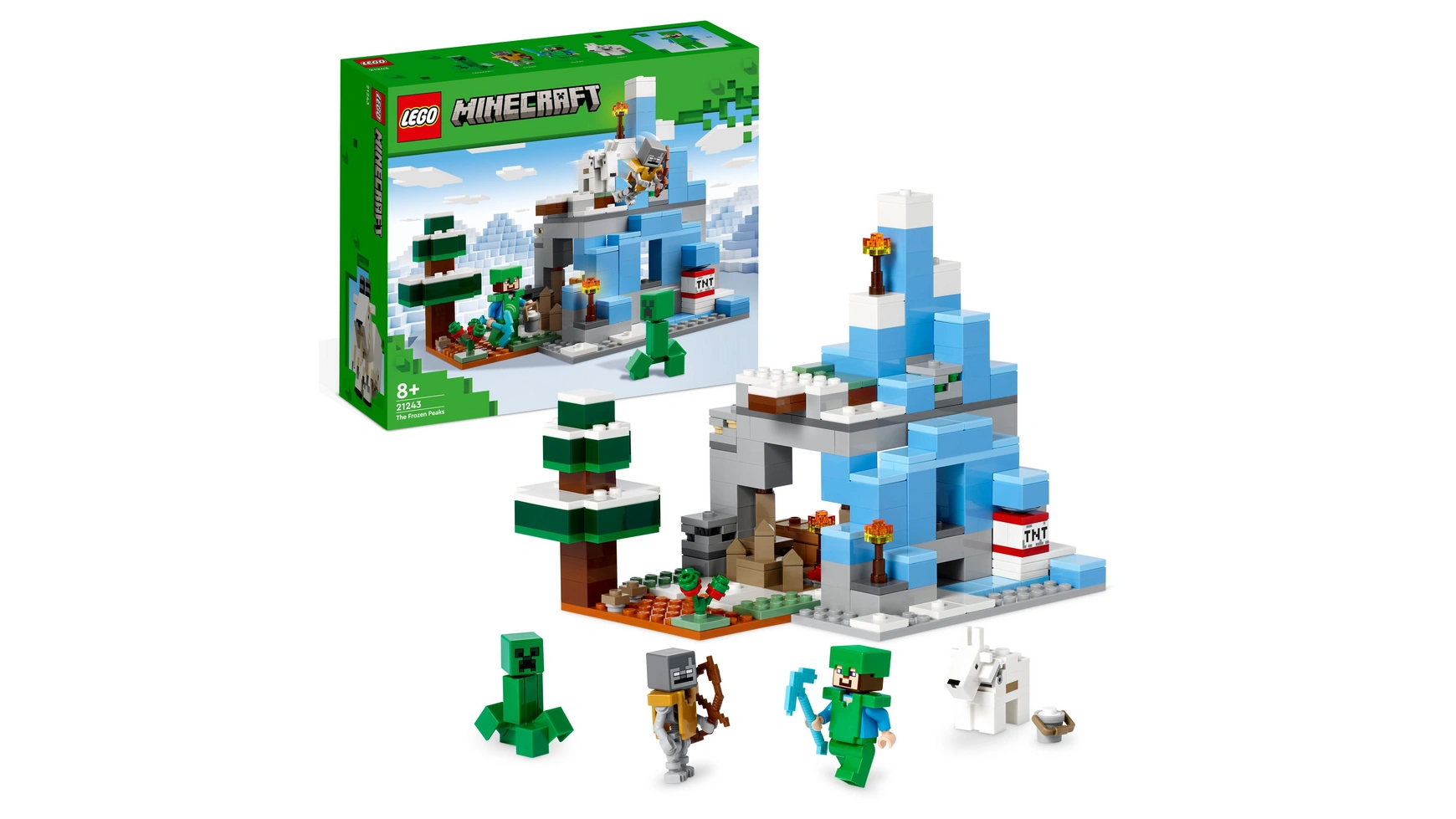 цена Lego Minecraft Набор Ледяные вершины и пещера, игрушка с фигурками
