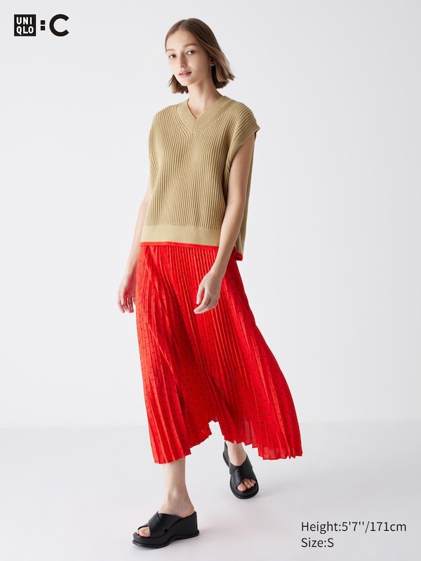 

Плиссированная юбка в горошек Uniqlo, красный